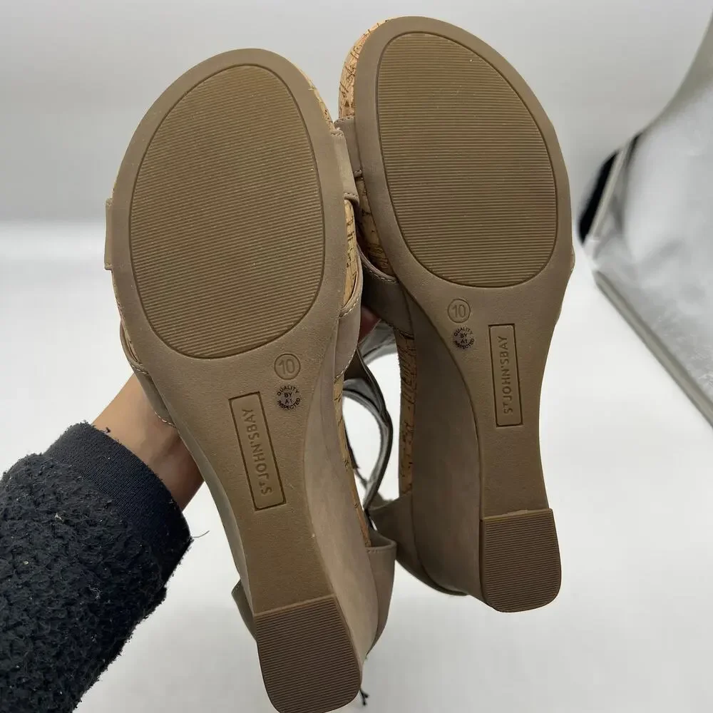 St. John's Bay Womens Taz Wedge Sandals Brown Porchini Size 10M
